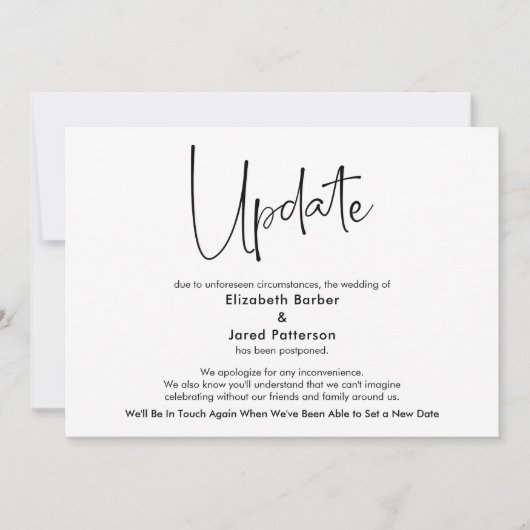 Elegant Simple Postponed Weddenschap Update Card Kaart (Voorkant)