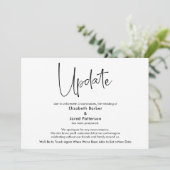 Elegant Simple Postponed Weddenschap Update Card Kaart (Staand voorkant)