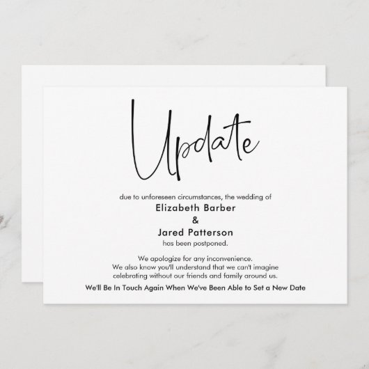 Elegant Simple Postponed Weddenschap Update Card Kaart (Voorkant / Achterkant)