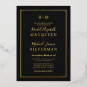 Elegant Simple Real Gold Border Black Wedding Folie Uitnodiging (Voorkant)