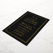 Elegant Simple Real Gold Border Black Wedding Folie Uitnodiging (Gedraaid)
