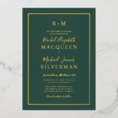Elegant Simple Real Gold Border Green Wedding Folie Uitnodiging (Voorkant)