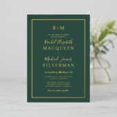 Elegant Simple Real Gold Border Green Wedding Folie Uitnodiging (Staand Voorkant)