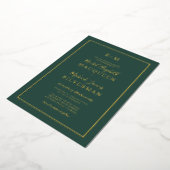 Elegant Simple Real Gold Border Green Wedding Folie Uitnodiging (Gedraaid)