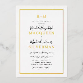 Elegant Simple Real Gold Border White Wedding Folie Uitnodiging