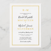 Elegant Simple Real Gold Border White Wedding Folie Uitnodiging (Voorkant)
