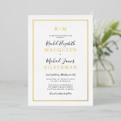 Elegant Simple Real Gold Border White Wedding Folie Uitnodiging (Staand Voorkant)