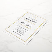 Elegant Simple Real Gold Border White Wedding Folie Uitnodiging (Gedraaid)