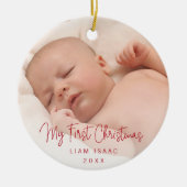 Elegant Simple Red Baby Foto voor de eerste kerst Keramisch Ornament (Voorkant)