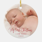 Elegant Simple Red Baby Foto voor de eerste kerst Keramisch Ornament (Achterkant)