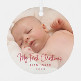 Elegant Simple Red Baby Foto voor de eerste kerst Metalen Ornament
