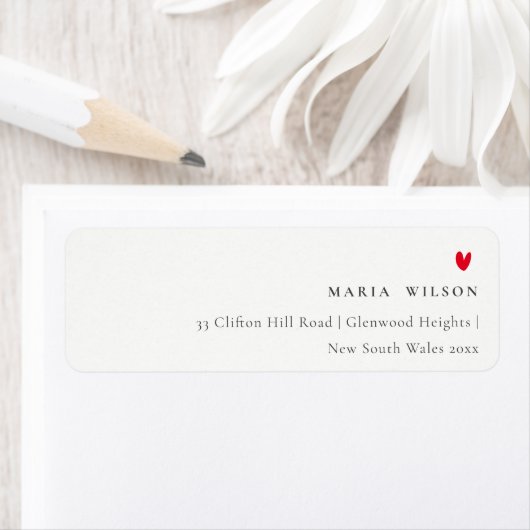 Elegant Simple Red Heart Script Address Etiket (Insitu)