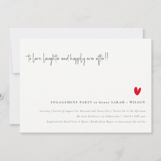 Elegant Simple Red Heart Script-Verloving Kaart (Voorkant)