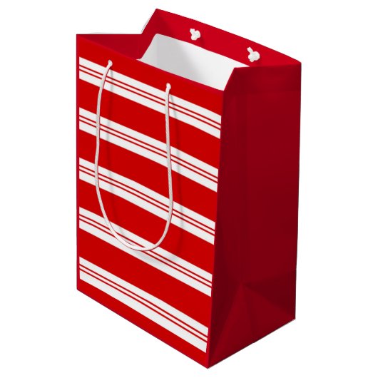 Elegant Simple Red Peppermint Candy Cane Stripes Medium Cadeauzakje (Achterkant Gekanteld)