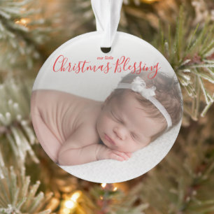 Elegant Simple Red Photo Baby's eerste Kerstmis Ornament