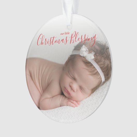 Elegant Simple Red Photo Baby's eerste Kerstmis Ornament (voorkant)