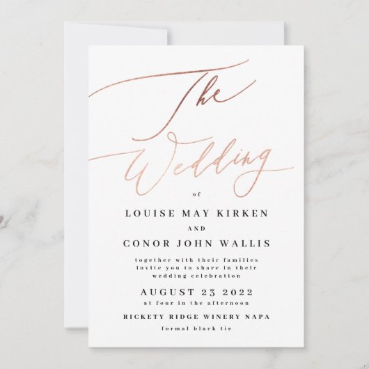 Elegant Simple Roos Gold met Rsvp op rughuwelijk Kaart (Voorkant)