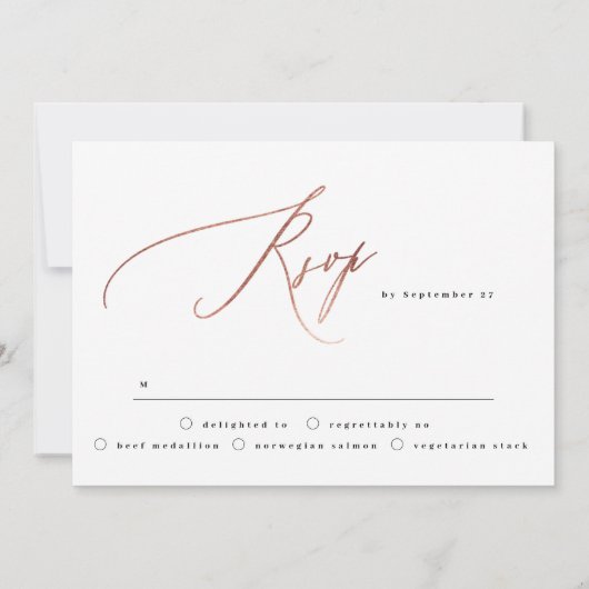 Elegant Simple Roos Gold met Rsvp op rughuwelijk Kaart (Achterkant)