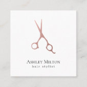 Elegant Simple Roos Gold Scissors Hair Stylist Vierkante Visitekaartje (Voorkant)