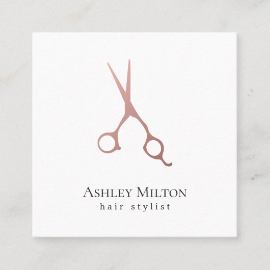 Elegant Simple Roos Gold Scissors Hair Stylist Vierkante Visitekaartje (Voorkant)