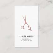 Elegant Simple Roos Gold Scissors Hair Stylist Visitekaartje (Voorkant)