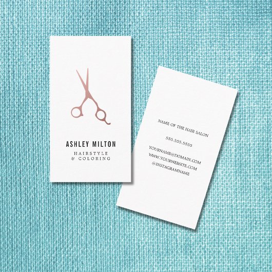 Elegant Simple Roos Gold Scissors Hair Stylist Visitekaartje