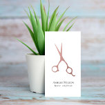 Elegant Simple Roos Gold Scissors Hair Stylist Visitekaartje<br><div class="desc">Moderne,  aanpasbare visitekaartjes met witte achtergrondverlichting en faux roos gold scissors. Eenvoudig en elegant ontwerp. Ideaal voor haarstylist,  schoonheidssalon.</div>