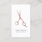 Elegant Simple Roos Gold Scissors Hair Stylist Visitekaartje (Voorkant)
