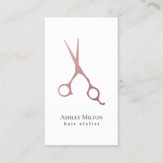 Elegant Simple Roos Gold Scissors Hair Stylist Visitekaartje (Voorkant)