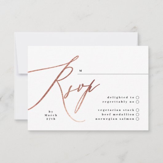 Elegant Simple Roos Gold Wedding RSVP-Kaart RSVP Kaartje (Voorkant)