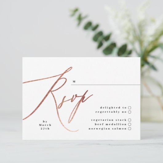 Elegant Simple Roos Gold Wedding RSVP-Kaart RSVP Kaartje (Staand voorkant)