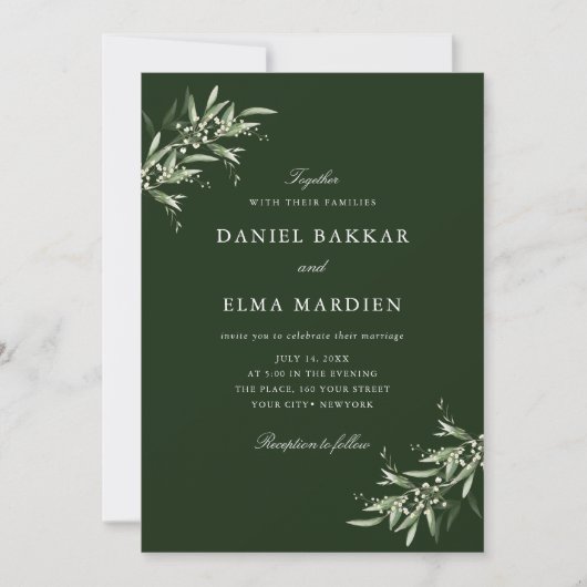Elegant Simple Rustic Botanical Greenery Wedding Kaart (Voorkant)