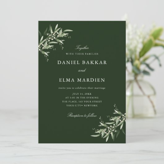 Elegant Simple Rustic Botanical Greenery Wedding Kaart (Staand voorkant)