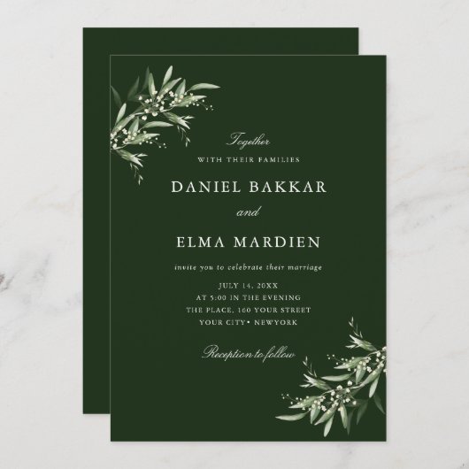 Elegant Simple Rustic Botanical Greenery Wedding Kaart (Voorkant / Achterkant)