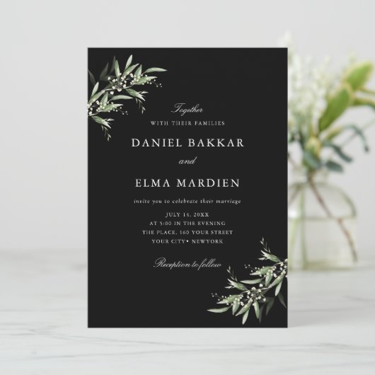 Elegant Simple Rustic Botanical Greenery Wedding Kaart (Staand voorkant)