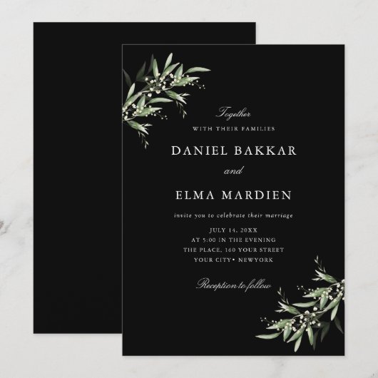 Elegant Simple Rustic Botanical Greenery Wedding Kaart (Voorkant / Achterkant)