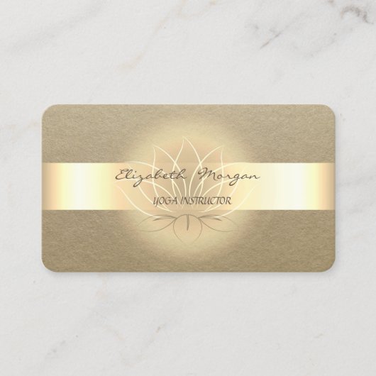 Elegant Simple, Rustic, Kraft Stripe, Gold Lotus Visitekaartje (Voorkant)