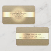 Elegant Simple, Rustic, Kraft Stripe, Gold Lotus Visitekaartje (Voorkant / Achterkant)