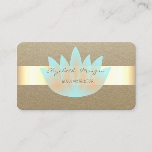 Elegant Simple, Rustic, Kraft Stripe, Lotus Visitekaartje (Voorkant)