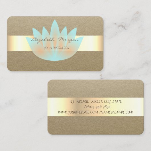 Elegant Simple, Rustic, Kraft Stripe, Lotus Visitekaartje (Voorkant / Achterkant)