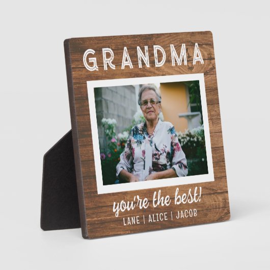 Elegant Simple Rustic Wood Grandma Custom Photo Fotoplaat (Voorkant)