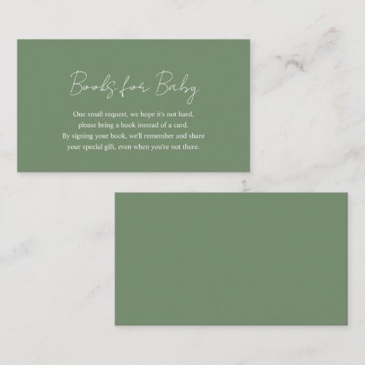 Elegant Simple Sage Green Books voor Baby shower Informatiekaartje (Voorkant / Achterkant)