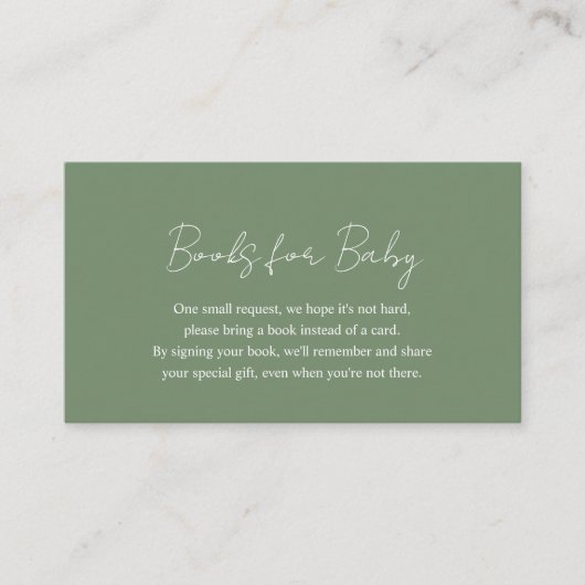 Elegant Simple Sage Green Books voor Baby shower Informatiekaartje (Voorkant)