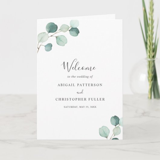 Elegant Simple Sage Greenery Eucalyptus Wedding Programma (Voorkant)