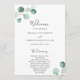 Elegant Simple Sage Greenery Eucalyptus Wedding Programmakaart