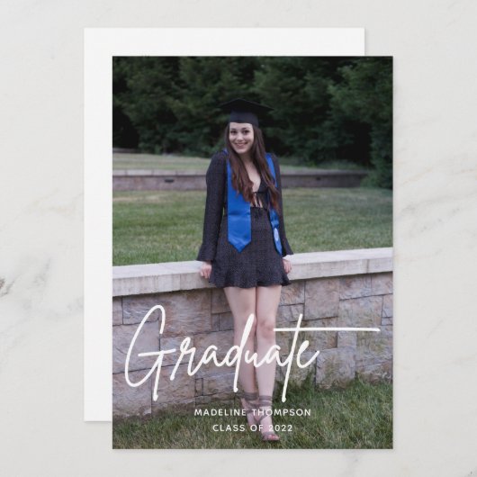 Elegant Simple Script Afstuderen het Afstuderen Fo Aankondiging (Voorkant / Achterkant)