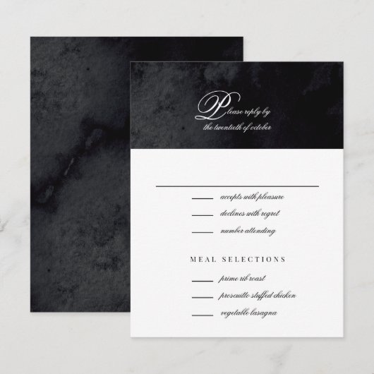 Elegant Simple Script Black Gothic Wedding RSVP Kaartje (Voorkant / Achterkant)
