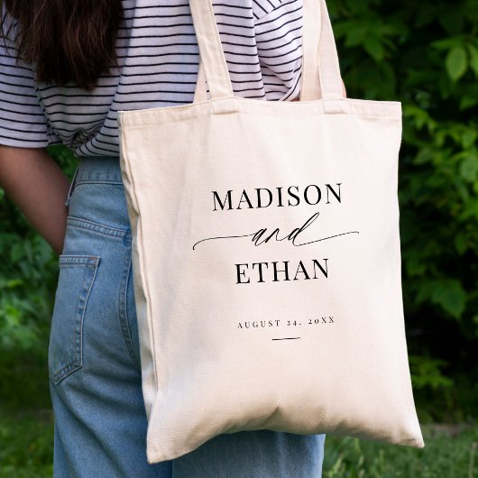 Elegant Simple Script Calligraphy Wedding Tote Bag