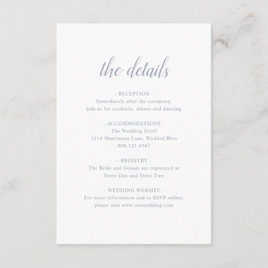 Elegant Simple Script Dusty Blue Wedding Informatiekaartje (Voorkant)