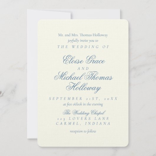 Elegant Simple Script Dusty Blue Wedding Kaart (Voorkant)